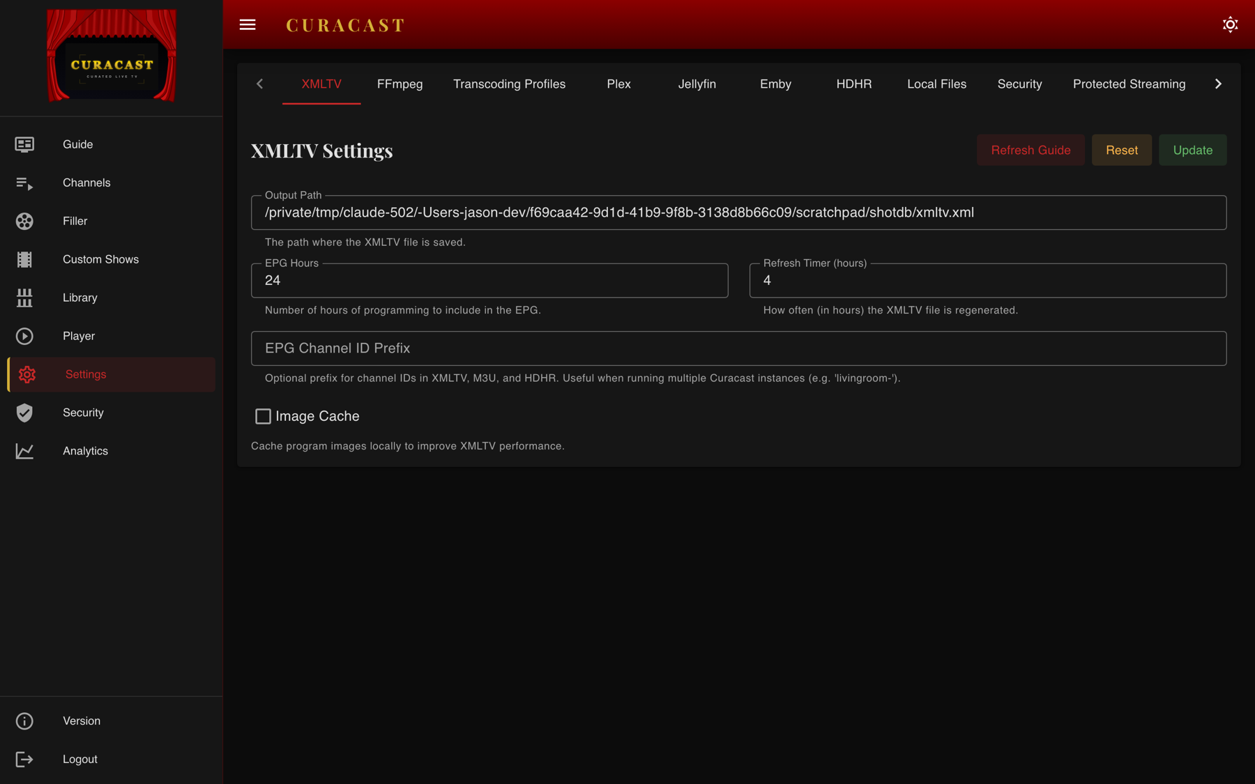 Curacast settings